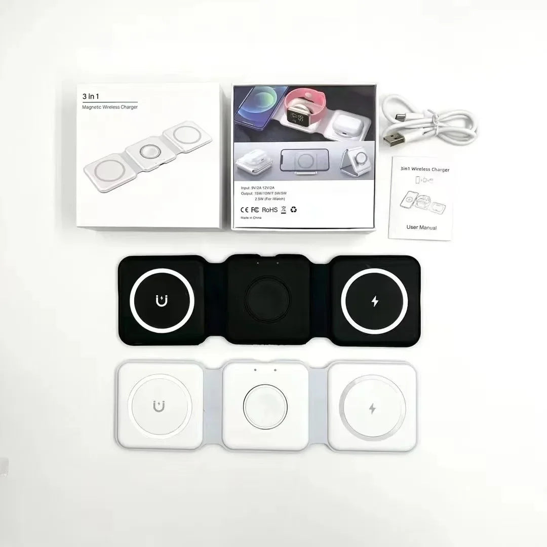 3-in-1 Magnetic Folding Wireless Charger for Phone & Watch