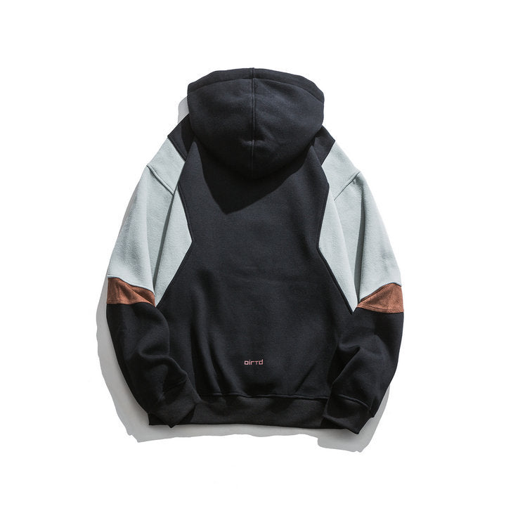 “Japanese Color-Block Hooded Sweatshirt for Men – Retro City Boy Style”