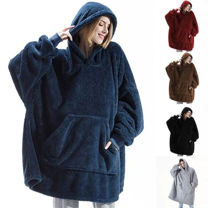 Cozy Double-Sided Fleece Hoodie Sweatshirt with Spacious Pocket - Perfect for Comfort and Style