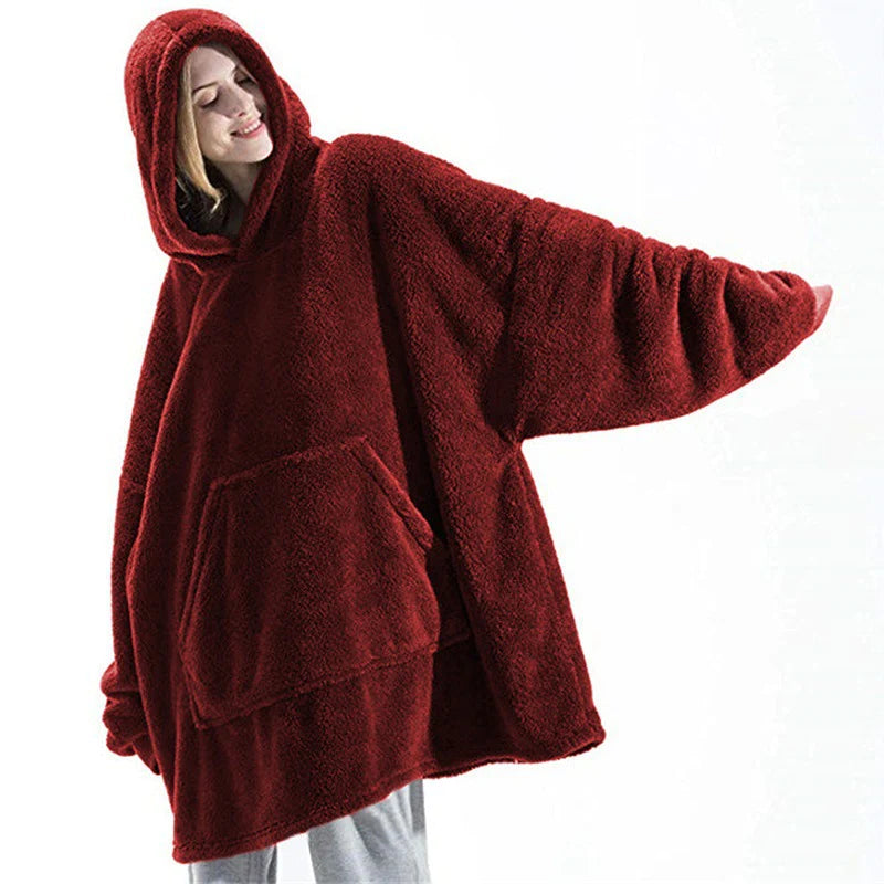 Cozy Double-Sided Fleece Hoodie Sweatshirt with Spacious Pocket - Perfect for Comfort and Style