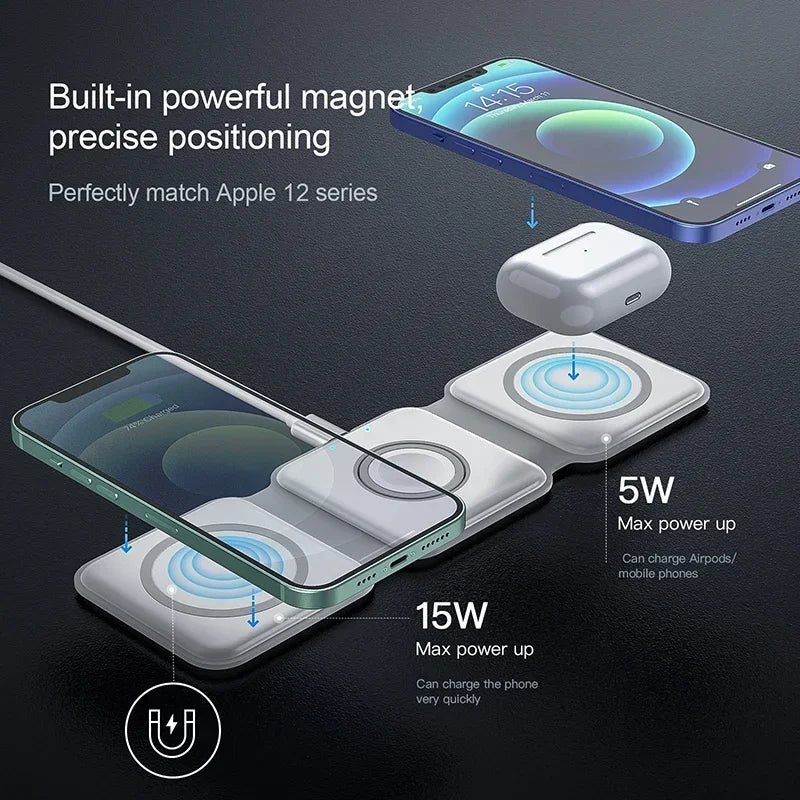 3-in-1 Magnetic Folding Wireless Charger for Phone & Watch