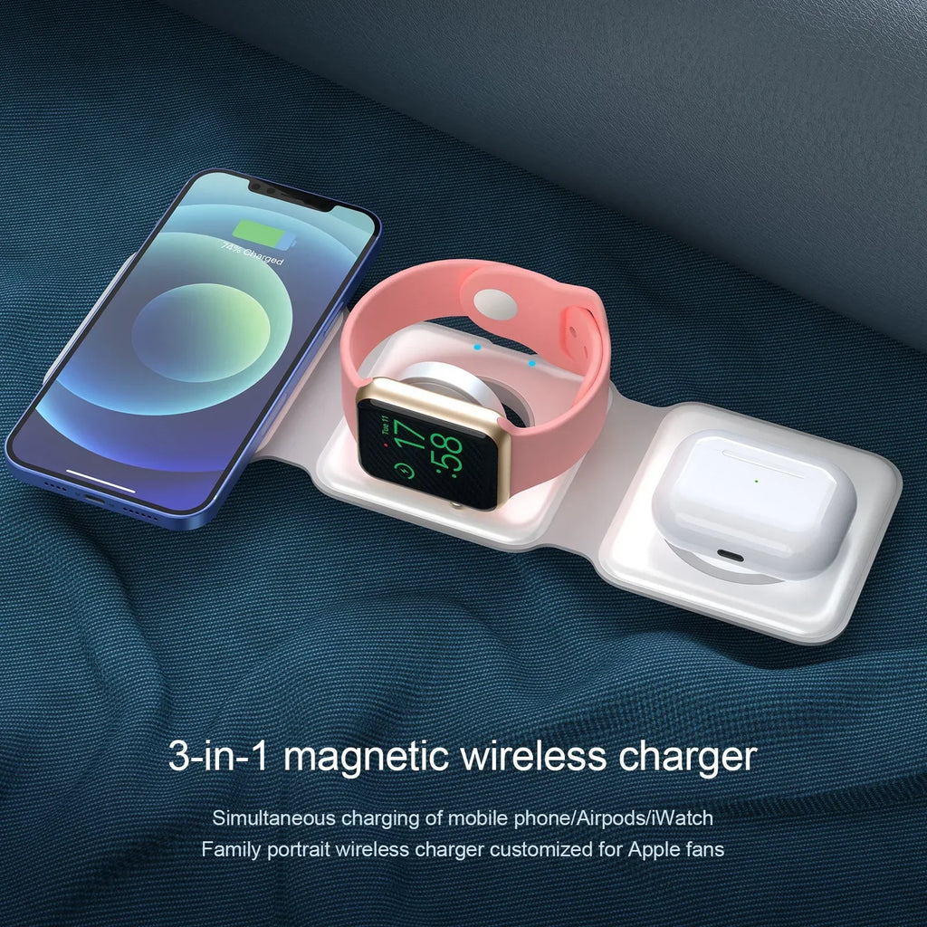 3-in-1 Magnetic Folding Wireless Charger for Phone & Watch