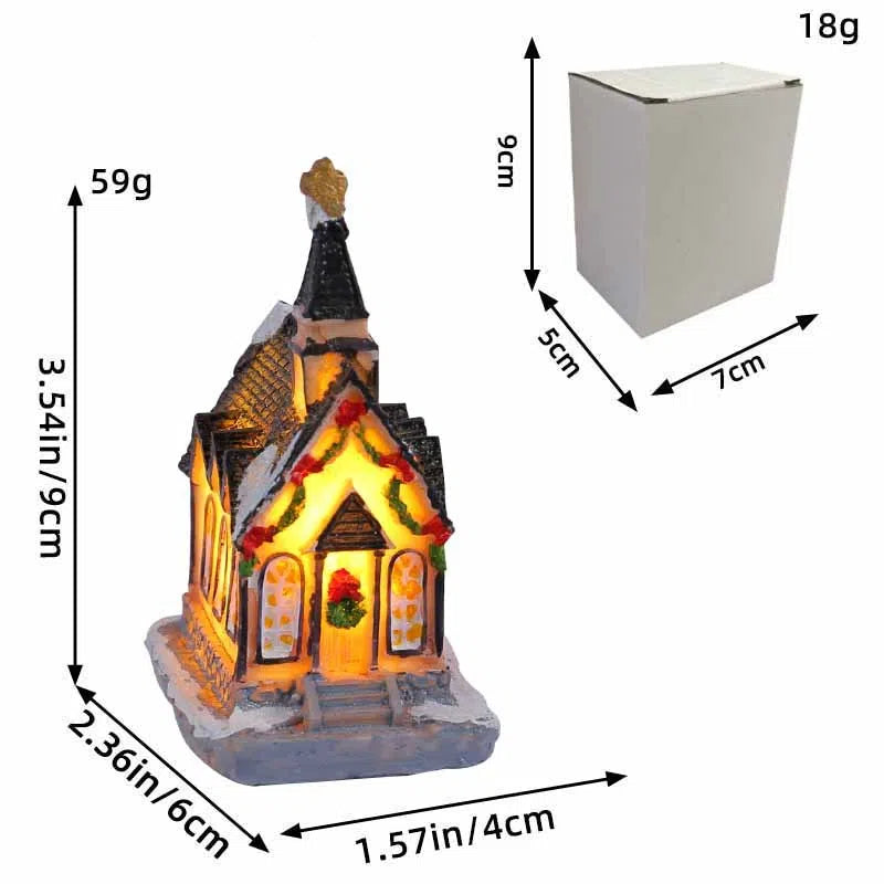 “Holiday Tabletop Resin Houses – Light-Up Christmas Decor”