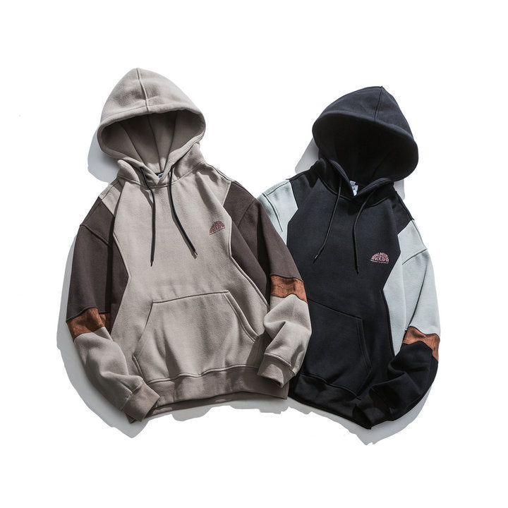 “Japanese Color-Block Hooded Sweatshirt for Men – Retro City Boy Style”